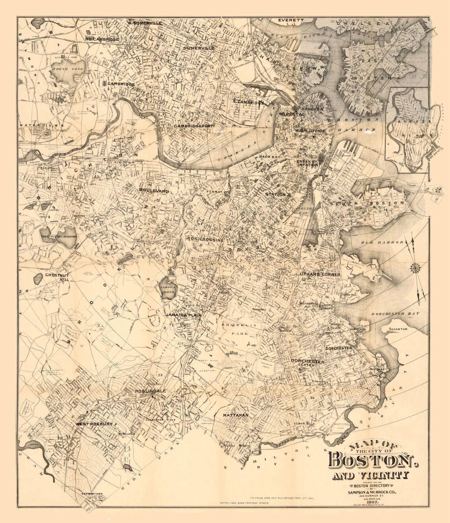 Historic City Map - Boston Massachusetts - Murdock 1907 - 23 x 26.75 - Vintage Wall Art