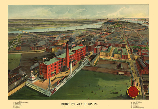 Historic Panoramic View - Boston Massachusetts - Walker 1902 - 33.37 x 23 - Vintage Wall Art