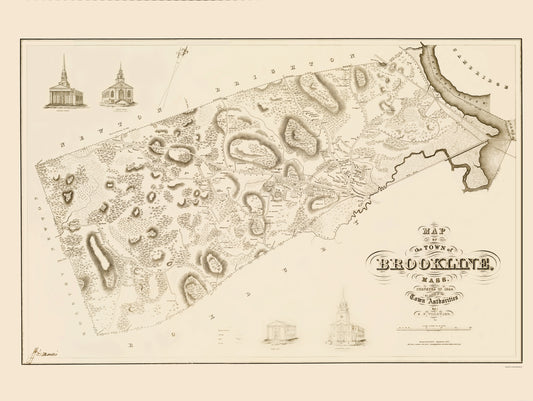 Historic City Map - Brookline Massachusetts County - Morse 1844 - 23 x 30.58 - Vintage Wall Art