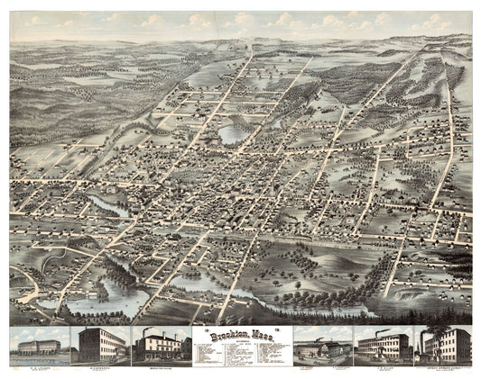 Historic Panoramic View - Brockton Massachusetts - 1878 - 29.15 x 23 - Vintage Wall Art