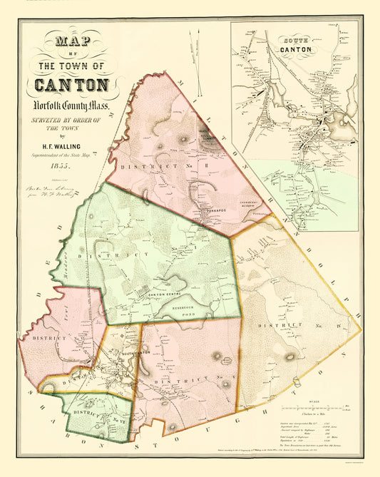 Historic City Map - Canton Massachusetts - Kollners 1855 - 23 x 28.87 - Vintage Wall Art