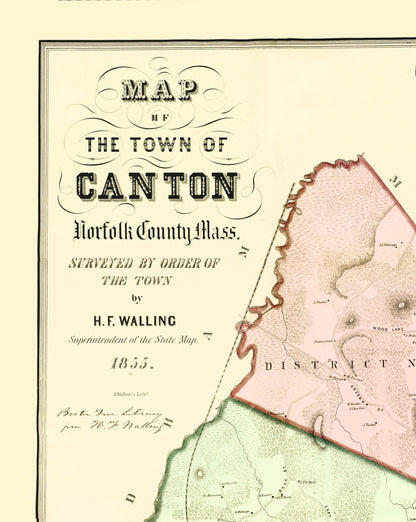 Historic City Map - Canton Massachusetts - Kollners 1855 - 23 x 28.87 - Vintage Wall Art