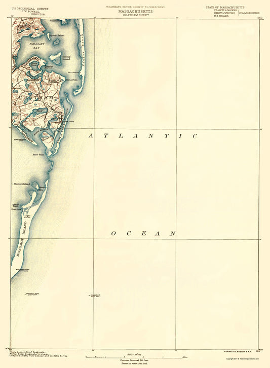 Topographical Map - Chatham Massachusetts Sheet - USGS 1890 - 23 x 31.35 - Vintage Wall Art