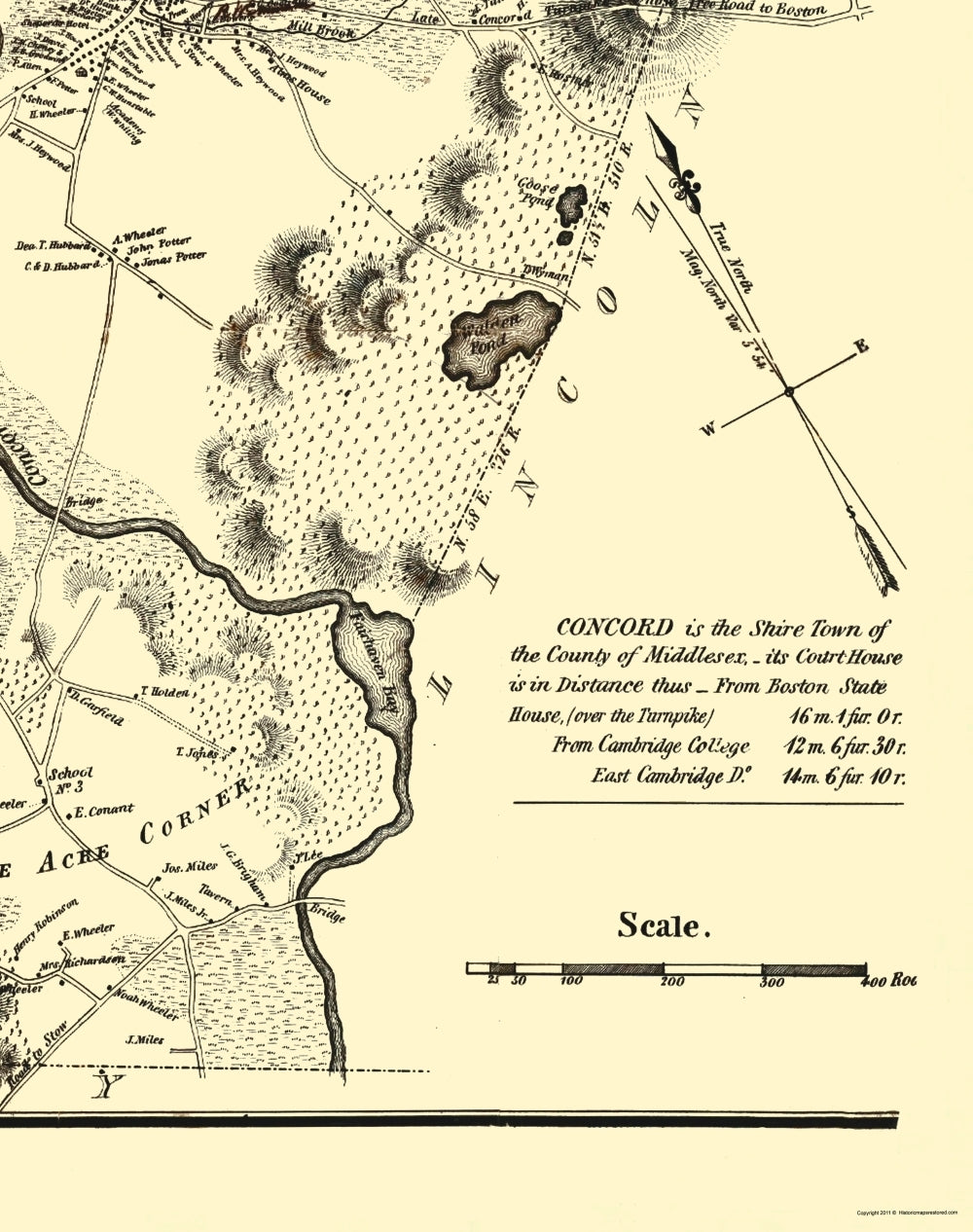Historic City Map - Concord Massachusetts - Pendleton 1830 - 23 x 29.13 - Vintage Wall Art