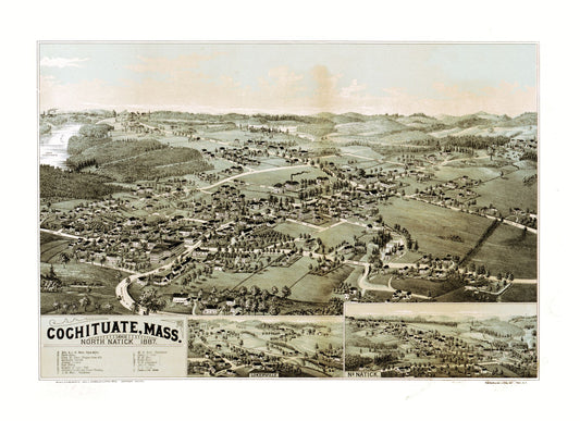 Historic City Map - Cochituate Massachusetts - Norris 1887 - 31.66 x 23 - Vintage Wall Art