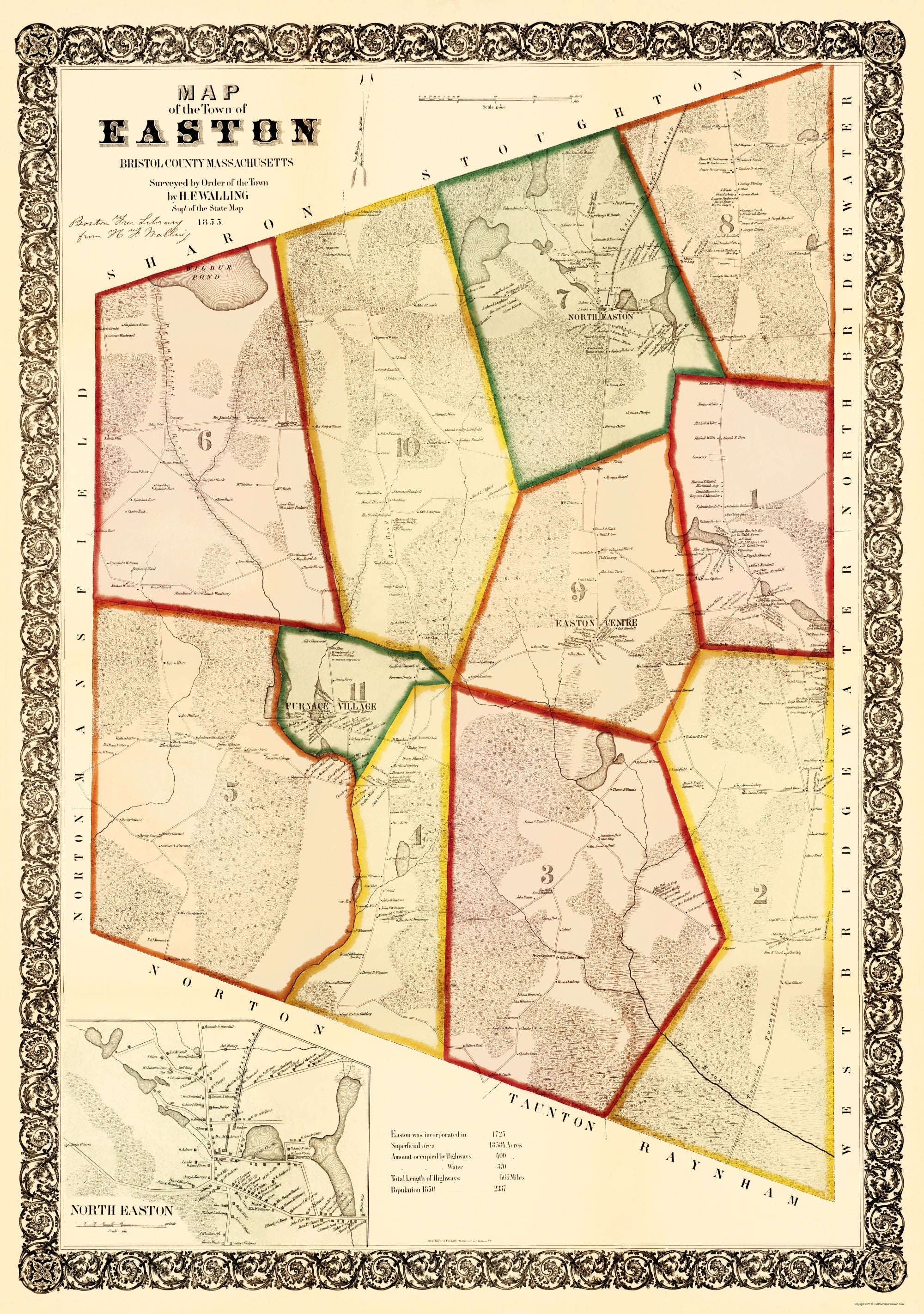 Historic City Map - Easton Massachusetts - Mayer 1856 - 23 x 32.70 - V ...