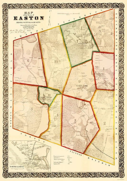 Historic City Map - Easton Massachusetts - Mayer 1856 - 23 x 32.70 - Vintage Wall Art