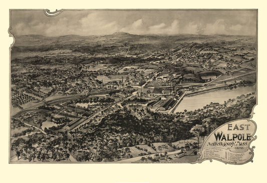 Historic Panoramic View - East Walpole Massachusetts - Poole 1898 - 33.63 x 23 - Vintage Wall Art