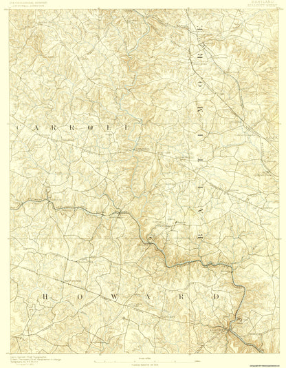 Topographical Map - Ellicott Maryland Quad - USGS 1890 - 23 x 29.53 - Vintage Wall Art