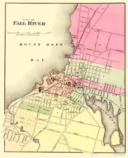 Historic City Map - Fall River Massachusetts - Walling 1871 - 23 x 28.53 - Vintage Wall Art