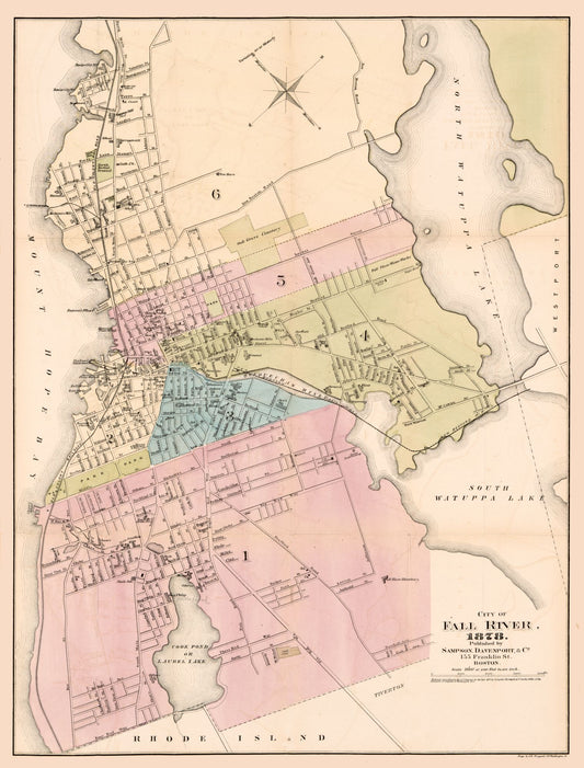 Historic City Map - Fall River Massachusetts - Davenport 1878 - 23 x 30.26 - Vintage Wall Art