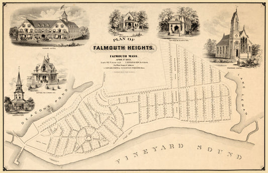 Historic City Map - Falmouth Massachusetts - Boyden 1873 - 35.69 x 23 - Vintage Wall Art