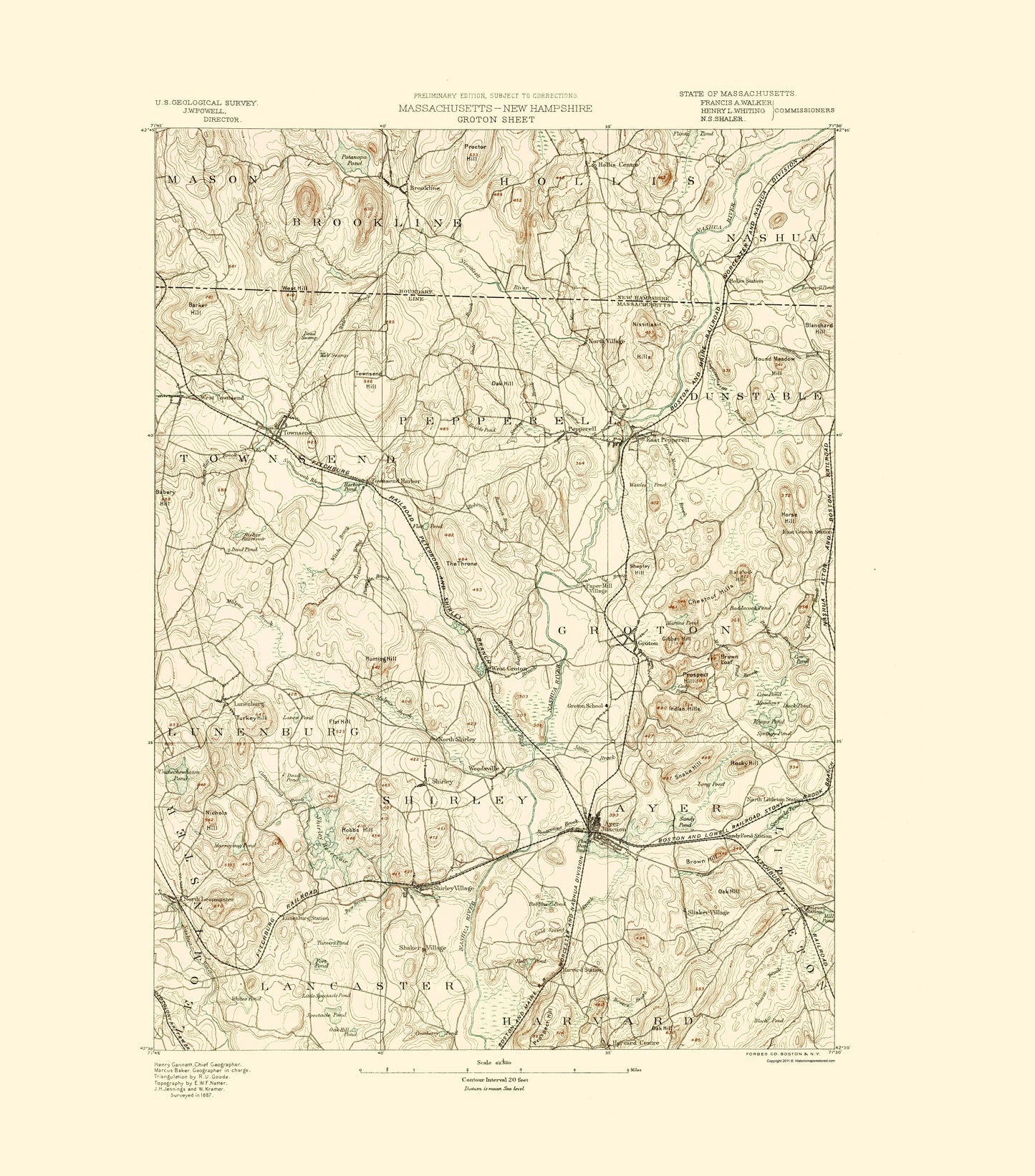 Topographical Map - Groton Massachusetts Sheet - USGS 1890 - 23 x 26.14 - Vintage Wall Art