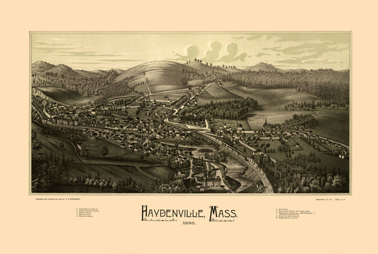 Historic Panoramic View - Haydenville Massachusetts - Burleigh 1886 - 34.12 x 23 - Vintage Wall Art