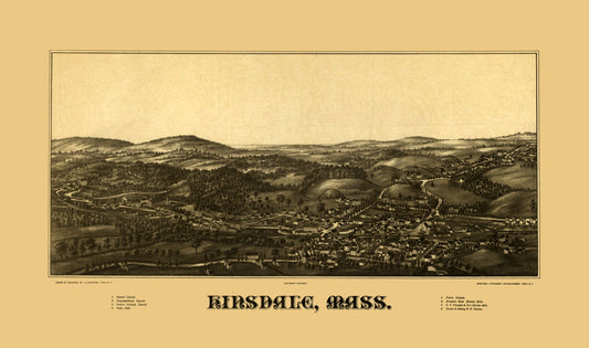 Historic Panoramic View - Hinsdale Massachusetts - Burleigh 1887 - 38.95 x 2 - Vintage Wall Art