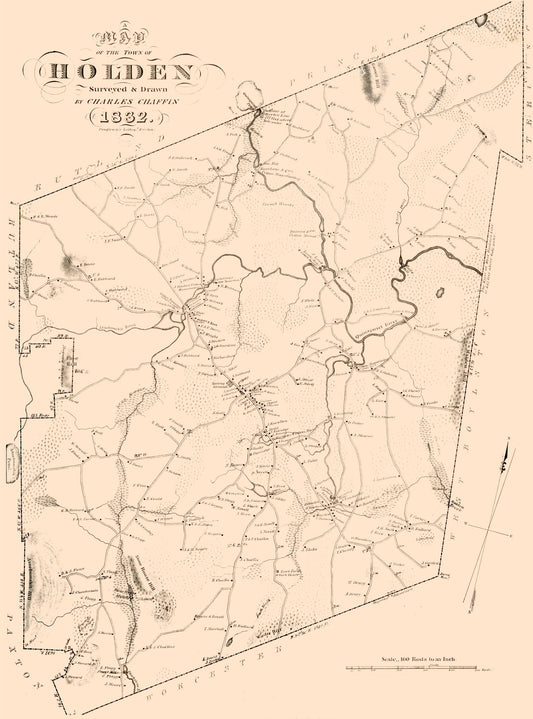 Historic City Map - Holden Massachusetts - Chaffin 1832 - 23.00 x 31.01 - Vintage Wall Art