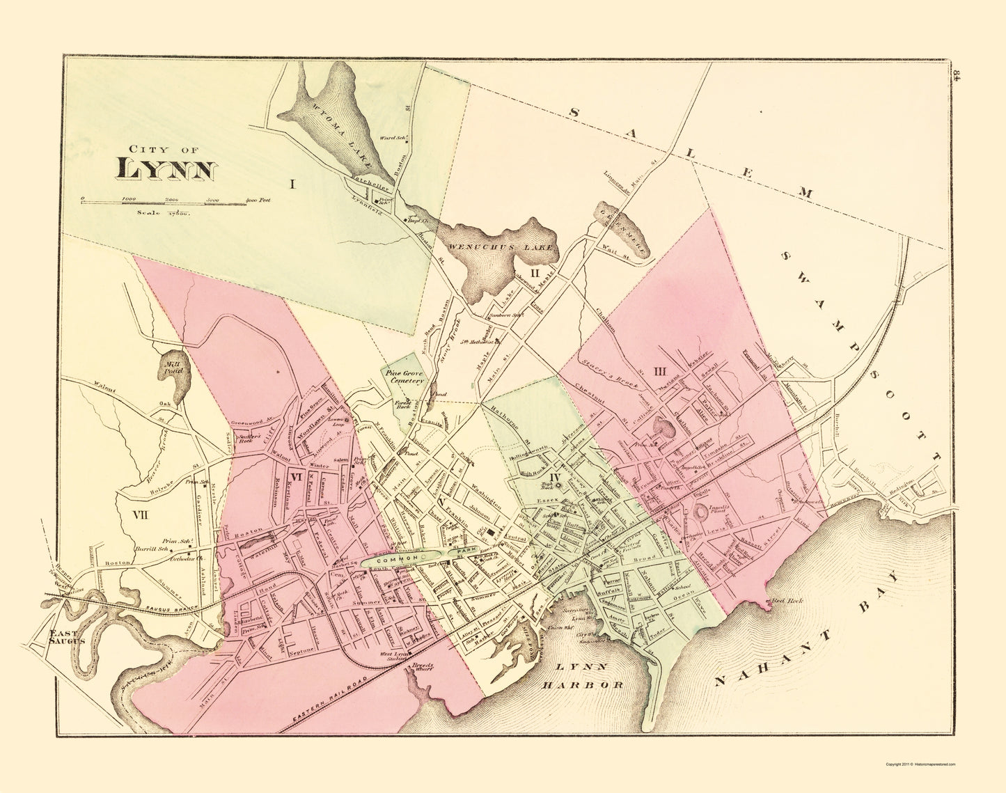 Historic City Map - Lynn Massachusetts - Walling 1871 - 23 x 29.18 - Vintage Wall Art