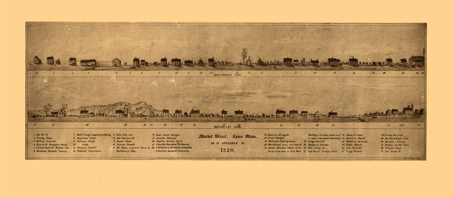 Historic Panoramic View - Lynn Massachusetts - Oliver 1820 - 52.85 x 23 - Vintage Wall Art