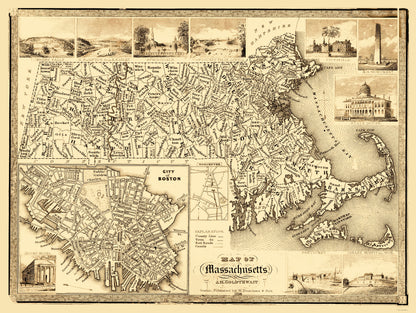 Historic State Map - Massachusetts - Goldthwait 1838 - 23 x 30.60 - Vintage Wall Art