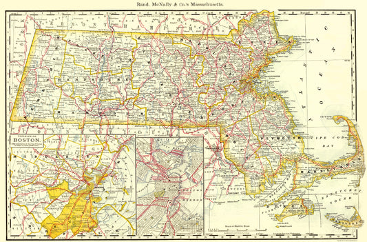 Historic State Map - Massachusetts - Rand McNally 1879 - 23 x 34.91 - Vintage Wall Art