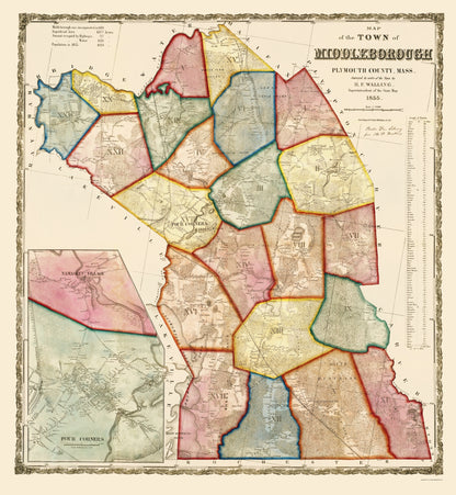 Historic City Map - Middleborough Massachusetts - Mayer 1855 - 23 x 24.96 - Vintage Wall Art