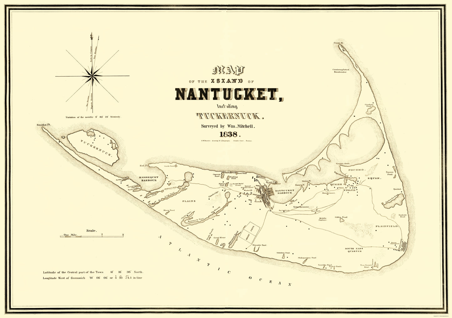 Historic City Map - Nantucket Island Massachusetts - Bouve 1838 - 23 x 32.64 - Vintage Wall Art