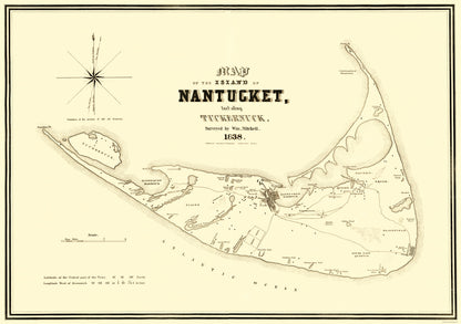 Historic City Map - Nantucket Island Massachusetts - Bouve 1838 - 23 x 32.64 - Vintage Wall Art