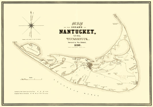 Historic City Map - Nantucket Island Massachusetts - Bouve 1838 - 23 x 32.64 - Vintage Wall Art