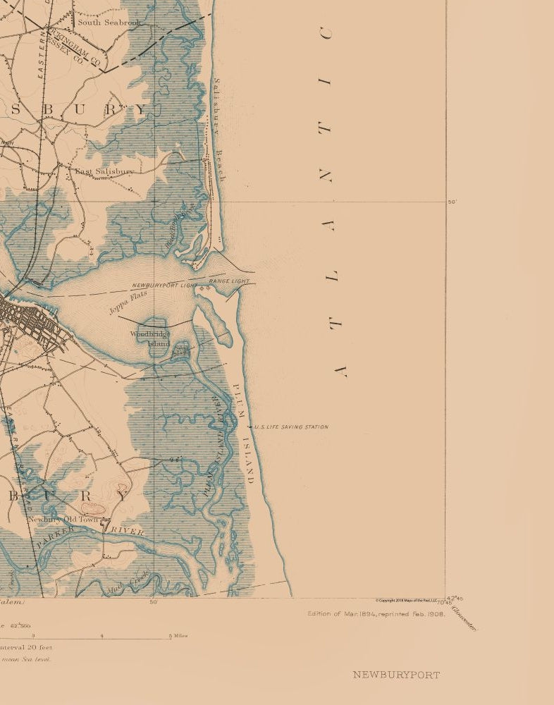 Topographical Map - Newburyport Massachusetts Sheet - USGS 1894 - 23 x 29.24 - Vintage Wall Art