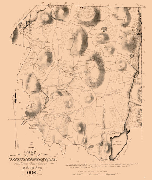 Historic City Map - North Brookfield Massachusetts - Nye 1830 - 23 x 27.16 - Vintage Wall Art
