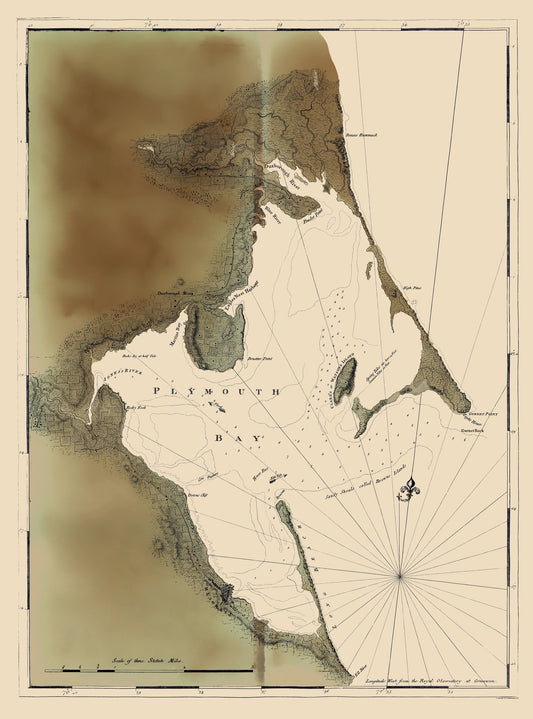 Historic Nautical Map - Plymouth Bay - 1770 - 23 x 31.02 - Vintage Wall Art