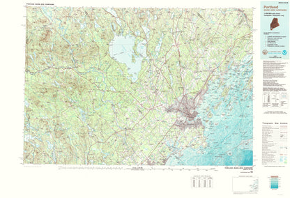 Topographical Map - Portland Maine Quad - USGS 1985 - 23 x 33.70 - Vintage Wall Art