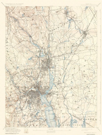 Topographical Map - Providence Massachusetts Quad - USGS 1894 - 23 x 30.34 - Vintage Wall Art