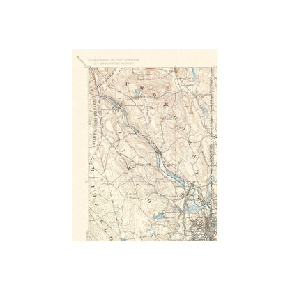 Topographical Map - Providence Massachusetts Quad - USGS 1894 - 23 x 30.34 - Vintage Wall Art