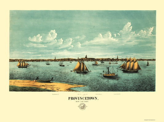 Historic Panoramic View - Provincetown Massachusetts - Rogers 1877 - 31 x 23 - Vintage Wall Art