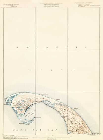 Topographical Map - Provincetown Massachusetts Sheet - USGS 1890 - 23 x 31.21 - Vintage Wall Art