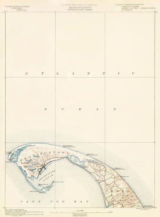 Topographical Map - Provincetown Massachusetts Sheet - USGS 1890 - 23 x 31.21 - Vintage Wall Art