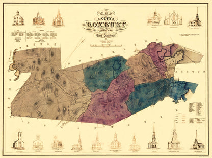 Historic City Map - Roxbury Massachusetts - Boynton 1849 - 23 x 31.00 - Vintage Wall Art