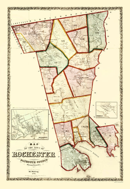 Historic City Map - Rochester Massachusetts - Walling 1856 - 23 x 33.46 - Vintage Wall Art