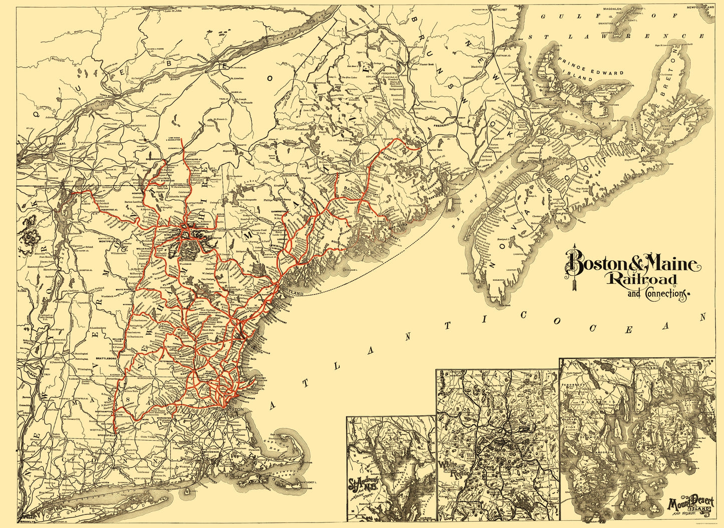 Railroad Map - Boston and Maine Railroad - Avery 1888 - 23 x 31.51 - Vintage Wall Art