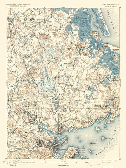 Topographical Map - Salem Massachusetts Quad - USGS 1893 - 23 x 30.66 - Vintage Wall Art