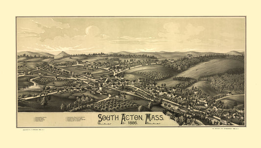 Historic Panoramic View - South Acton Massachusetts - Burleigh 1886 - 40.57 x 23 - Vintage Wall Art