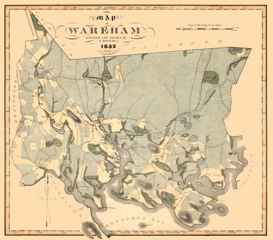 Historic City Map - Wareham Massachusetts - Bourne 1832 - 26.10 x 23 - Vintage Wall Art