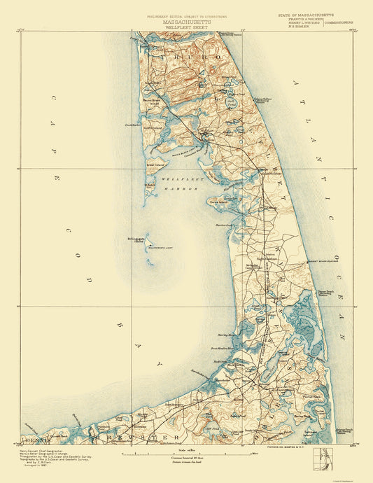 Topographical Map - Wellfleet Massachusetts Sheet - USGS 1887 - 23 x 29.77 - Vintage Wall Art