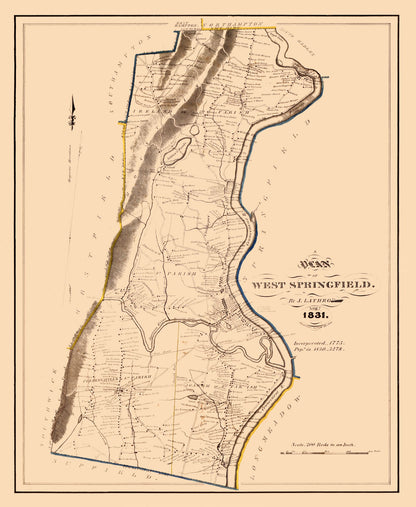 Historic City Map - West Springfield Massachusetts - Lathrop 1831 - 23 x 28.04 - Vintage Wall Art