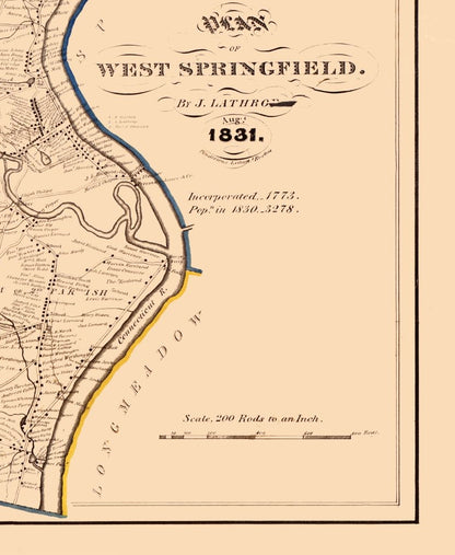 Historic City Map - West Springfield Massachusetts - Lathrop 1831 - 23 x 28.04 - Vintage Wall Art