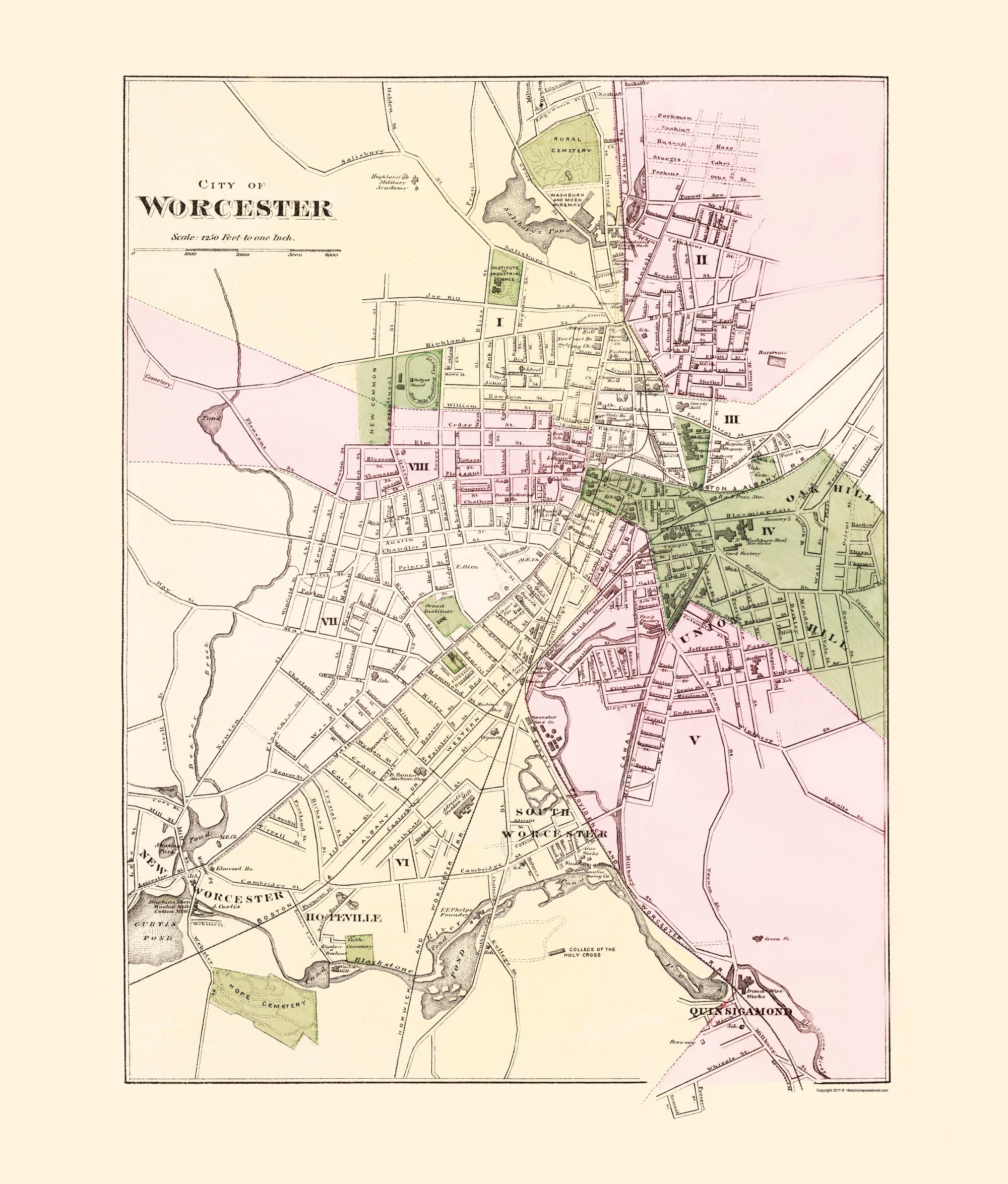 Historic City Map - Worcester Massachusetts - Stedman 1871 - 23 x 27.0 ...