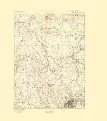 Topographical Map - Worcester Massachusetts Sheet - USGS 1890 - 23 x 26.14 - Vintage Wall Art