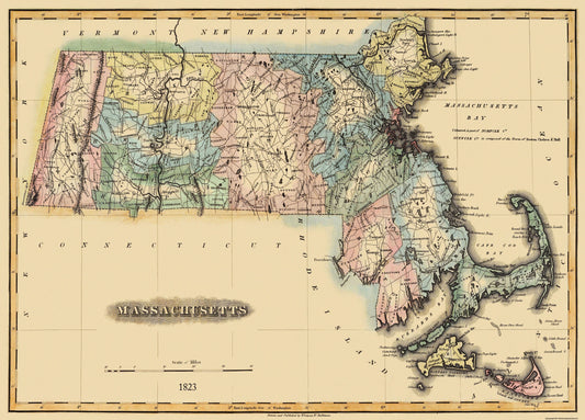 Historic State Map - Massachusetts - Lucas 1823 - 32 x 23 - Vintage Wall Art