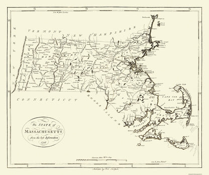 Historic State Map - Massachusetts - Reid 1796 - 27.44 x 23 - Vintage Wall Art